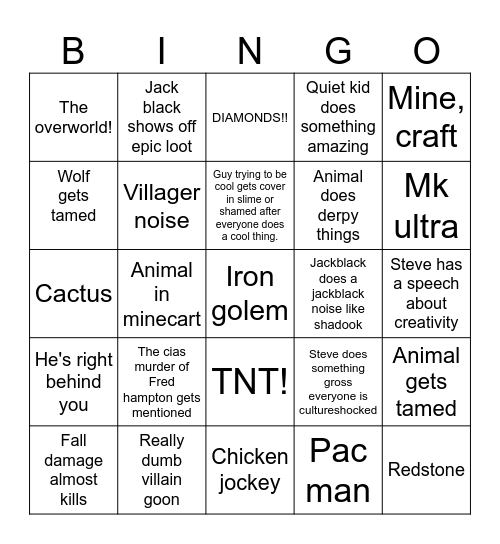 Dakota jensen age24s bingo card Bingo Card