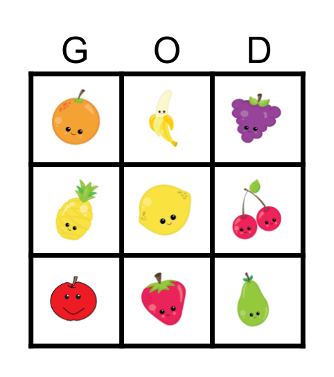 Fruits of the Spirit Bingo Card