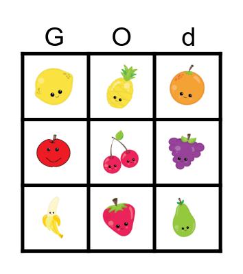 Fruits of the Spirit Bingo Card