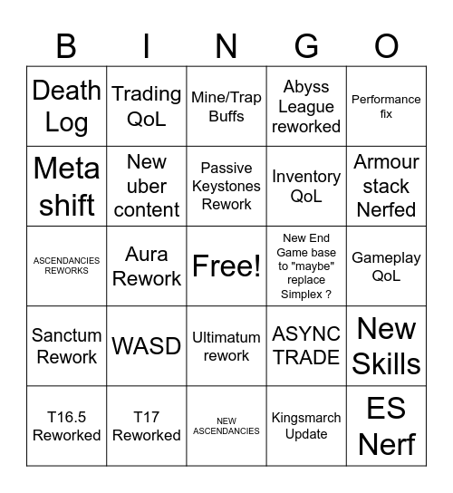 PoE 3.27 Bingo Card