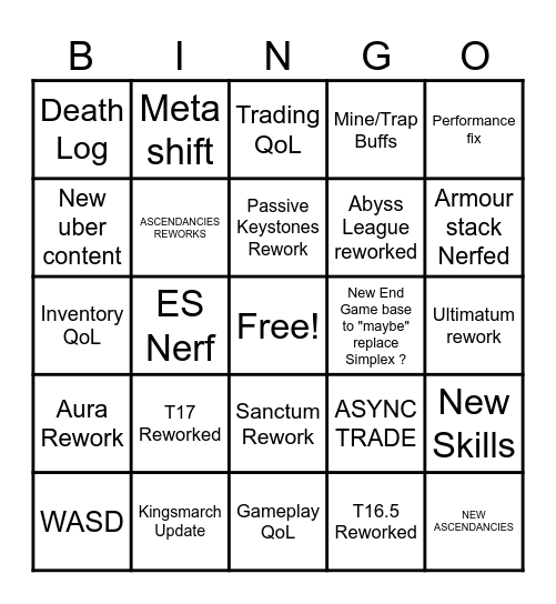 PoE 3.27 Bingo Card