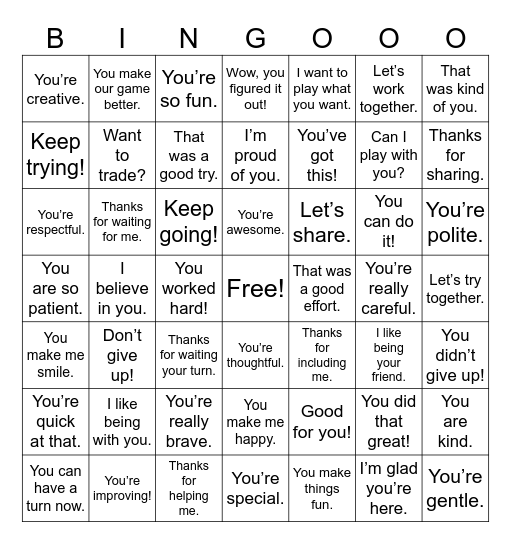 Kind Quote Bingo Card