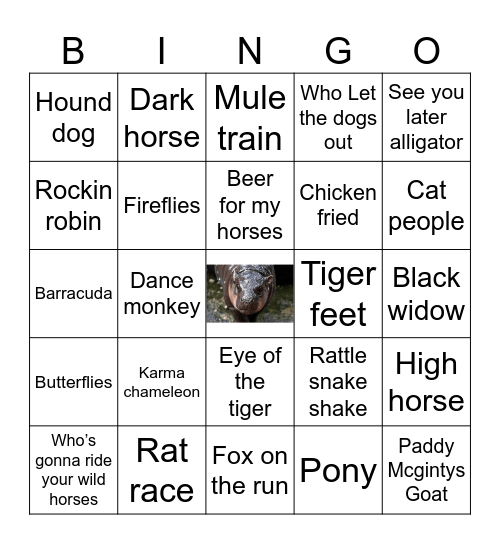 Songs with animals in the title Bingo Card