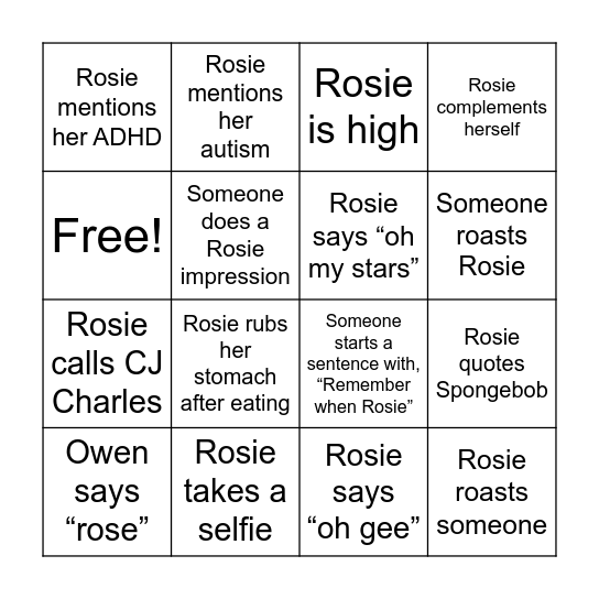 ROSIE BINGO Card