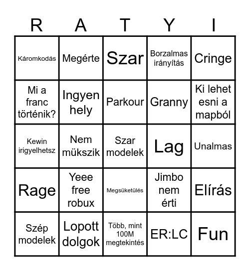 Roblox Ratyi Bingo Card