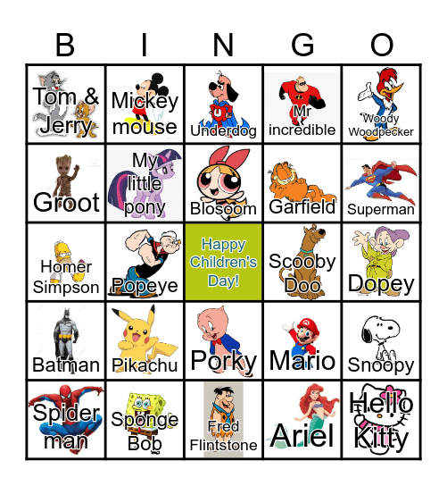 Cartoon Bingo Card