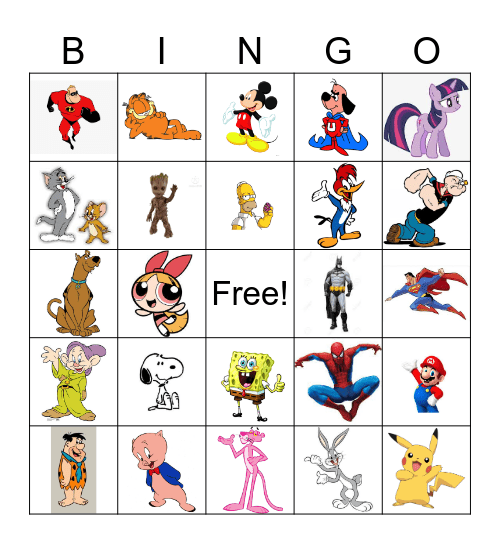 Cartoon Bingo Card