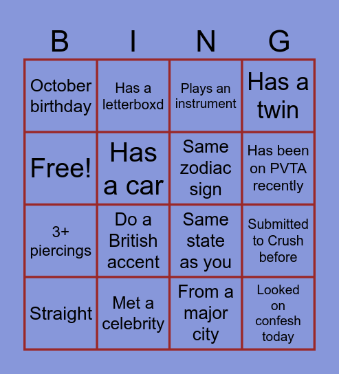 CRUSH BINGO Card
