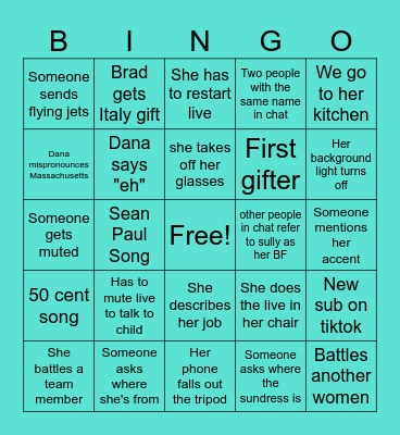 Dana’s Lives Bingo Card