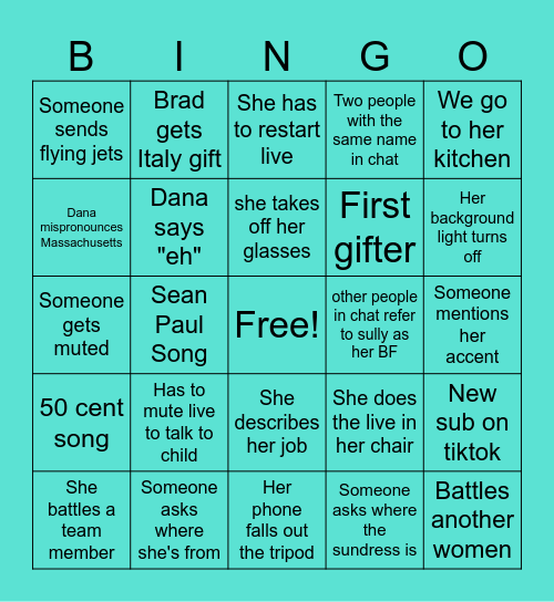 Dana’s Lives Bingo Card