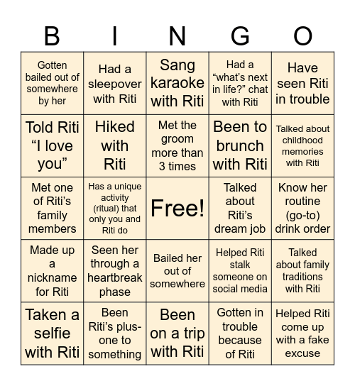Have You Done This With Riti? Bingo Card
