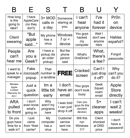 GEEK SQUAD BINGO :3 Bingo Card