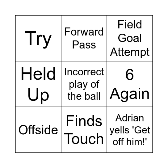 NRL GRAND FINAL BINGO Card