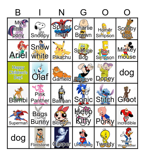 Cartoon Bingo Card