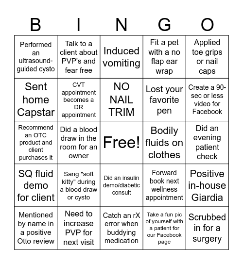 Healthy Paws CVT BINGO Card