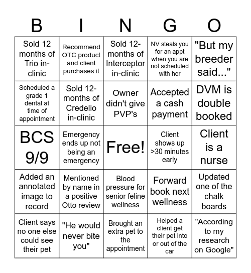 Healthy Paws Assistant BINGO Card