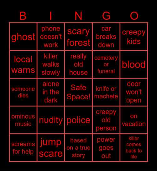 Horror Movie Bingo Card