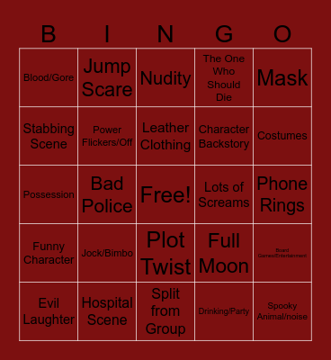 Slasher Movie Bingo Card