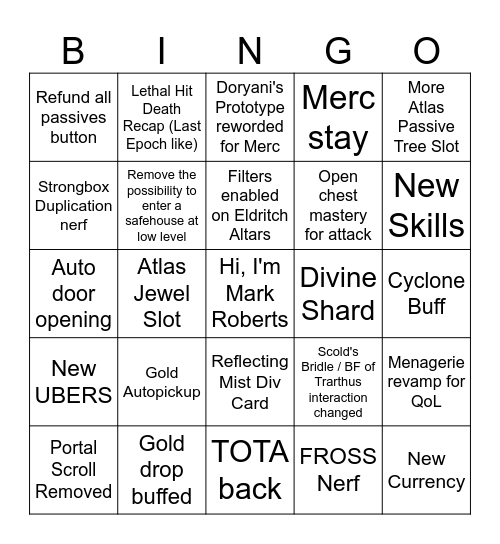 Derasiel's bingo for 3.27 Bingo Card
