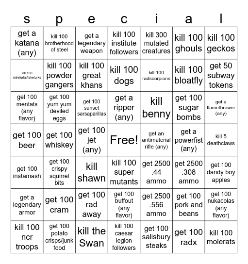 All Fallout Bingo Card