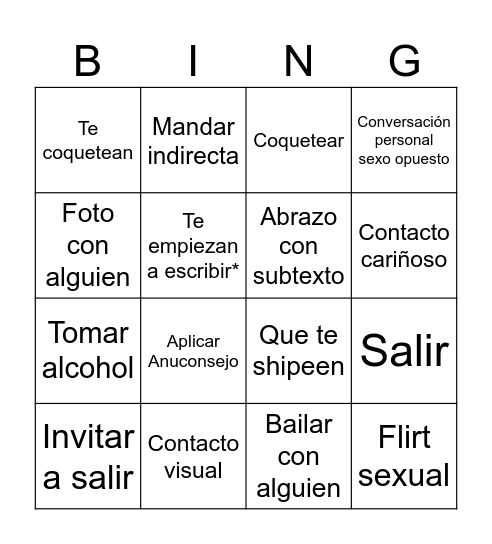 Virgen (beso comodín) Bingo Card