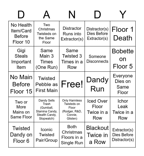 Dandy's World Bingo Card