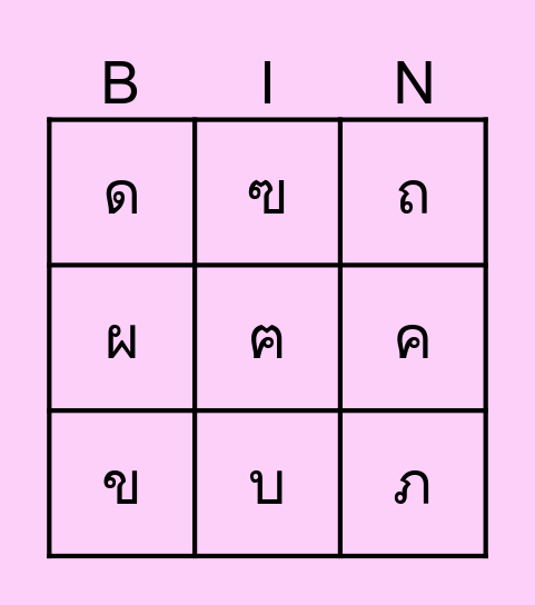 สนุกกับพยัญชนะไทย Bingo Card