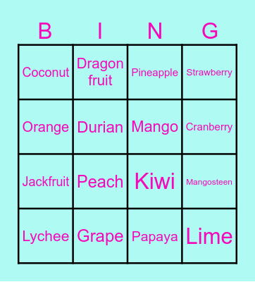 Bingo Fruits Bingo Card