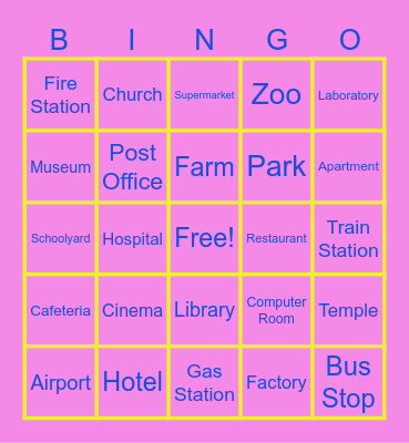 Funny Places Bingo Card