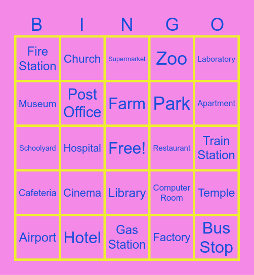 Funny Places Bingo Card