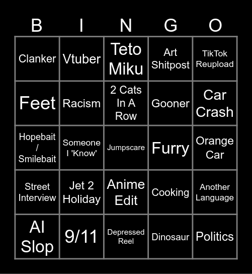 Instagram reel bingo Card