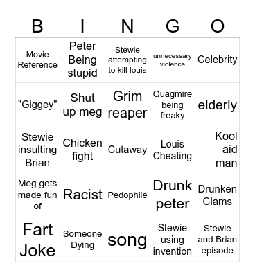 Family guy bingo Card