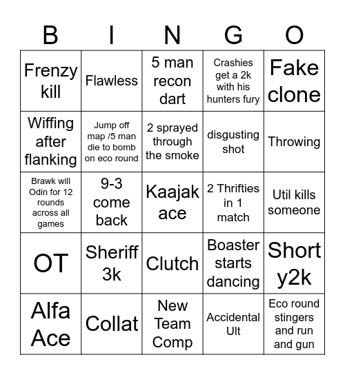 NRG VS FNATIC Bingo Card