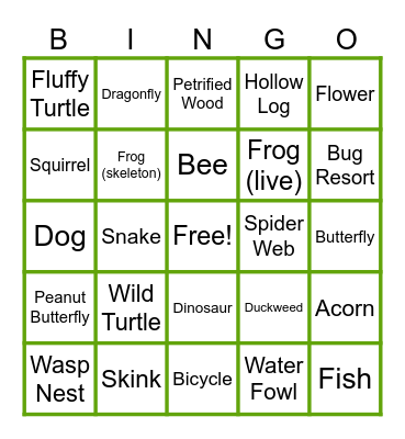 Hidden Pond Scavenger Bingo Card