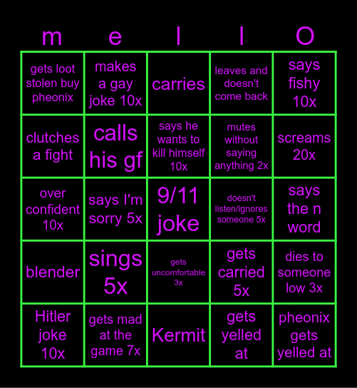 mello Bingo Card