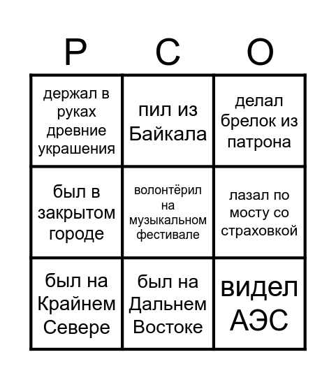 Я когда-либо Bingo Card