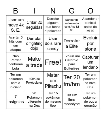 Pokemon fire red bingo Card