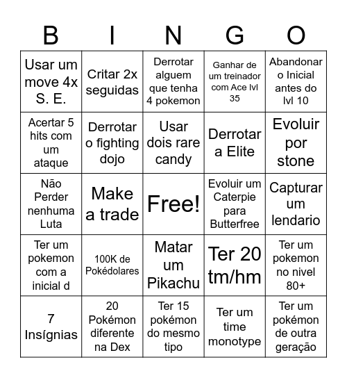 Pokemon fire red bingo Card