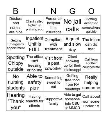 Mobile Crisis Bingo Card