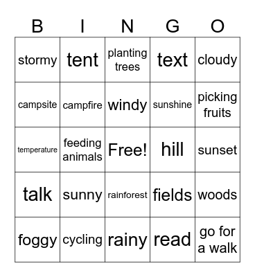 In the Countryside Bingo Card