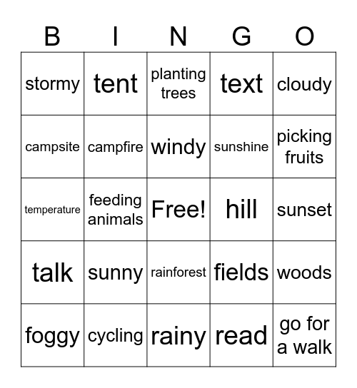 In the Countryside Bingo Card