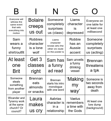 Critical Role Campaign 4 Bingo Card