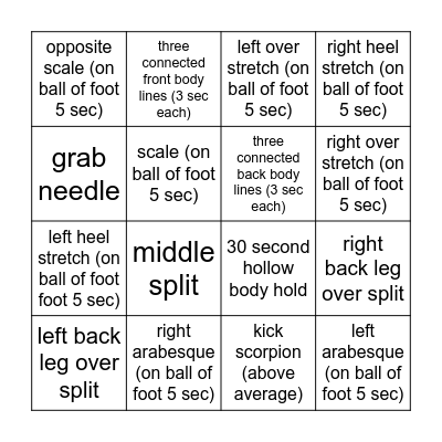 Denali's Bingo Card Bingo Card