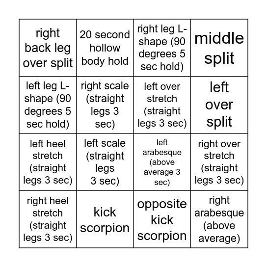 Olivia's Bingo Card Bingo Card