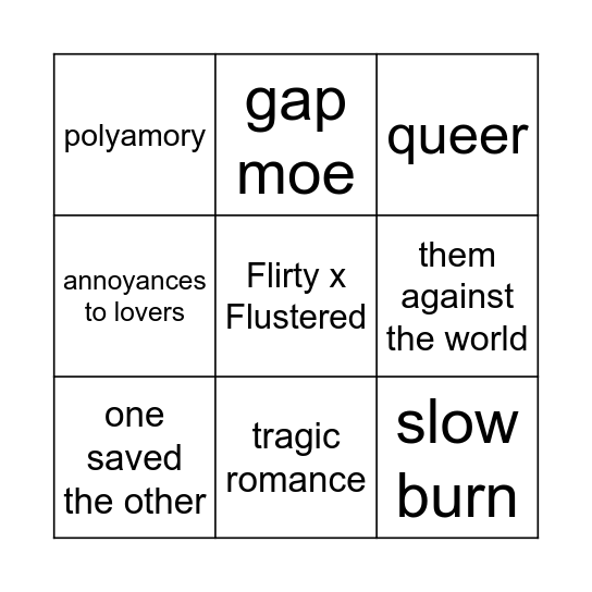 Favorite Ship trope Bingo Card
