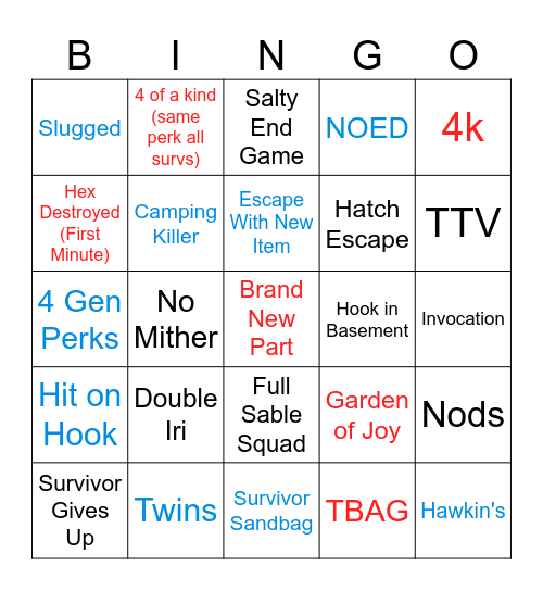 Dead by Daylight Bingo Card