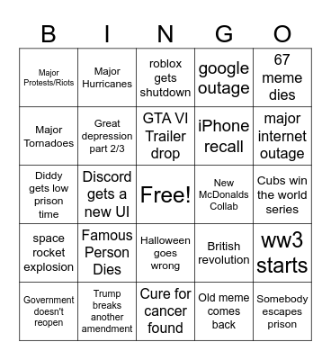 October 2025 Events Bingo Card