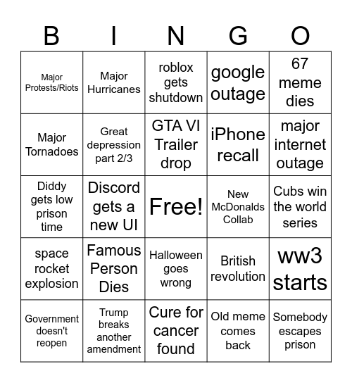 October 2025 Events Bingo Card