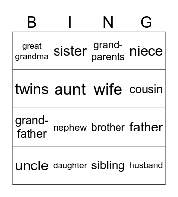 FAMILY MEMBERS Bingo Card