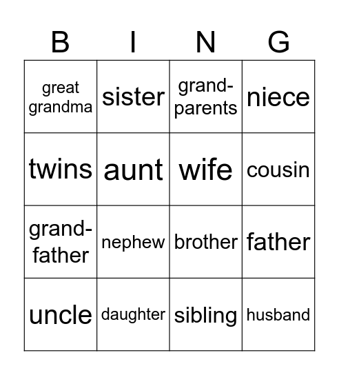 FAMILY MEMBERS Bingo Card